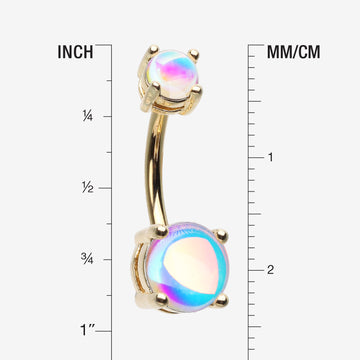 Detail View 1 of Golden Iridescent Revo Sparkle Prong Set Belly Button Ring